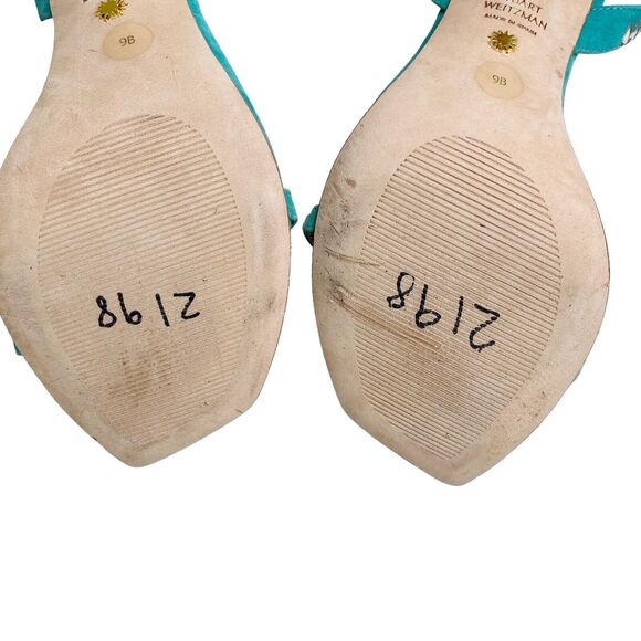 Stuart Weitzman Gemcut Sandals Women’s Size 9 Blue Suede Embellished Heels - Picture 11 of 14